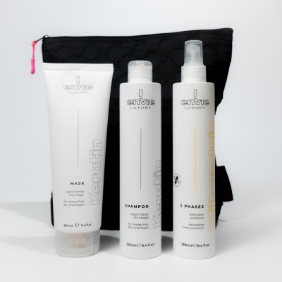 Набір для відновлення пошкодженого волосся Envie Sublime Keratin + термозахист з косметичкою у подарунок Raywell Black