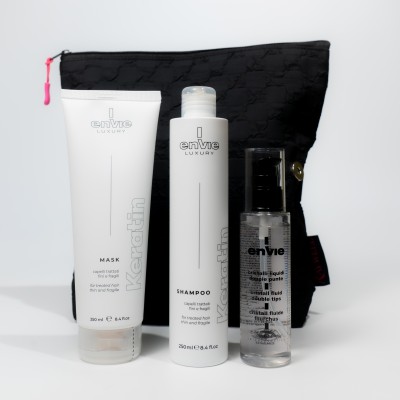 Набір для пошкодженого волосся Envie Sublime Keratin з косметичкою у подарунок Raywell Black