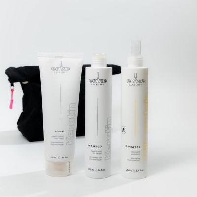 Набір для відновлення пошкодженого волосся Envie Sublime Keratin + термозахист з косметичкою у подарунок Raywell Black