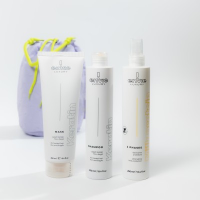 Набір для відновлення пошкодженого волосся Envie Sublime Keratin + термозахист з косметичкою у подарунок Envie Violet