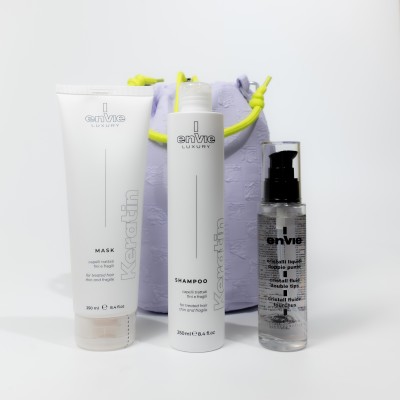 Набір для пошкодженого волосся Envie Sublime Keratin з косметичкою у подарунок Envie Violet