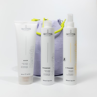 Набір для відновлення пошкодженого волосся Envie Sublime Keratin + термозахист з косметичкою у подарунок Envie Violet