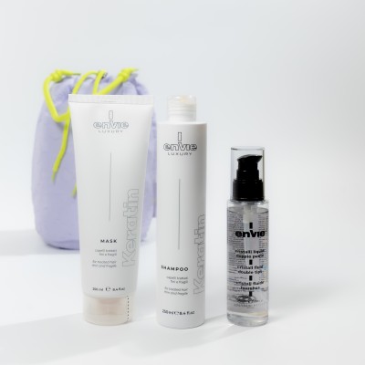 Набір для пошкодженого волосся Envie Sublime Keratin з косметичкою у подарунок Envie Violet