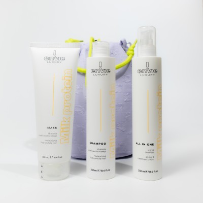Набір для пористого, сухого та кучерявого волосся Envie Sublime Milk з косметичкою у подарунок Envie Violet