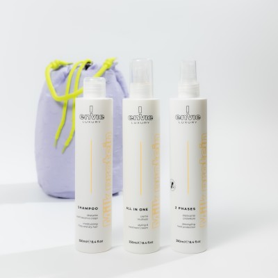 Набір для сухого та кучерявого волосся з молочними протеїнами Envie Sublime Milk з косметичкою у подарунок Envie Violet