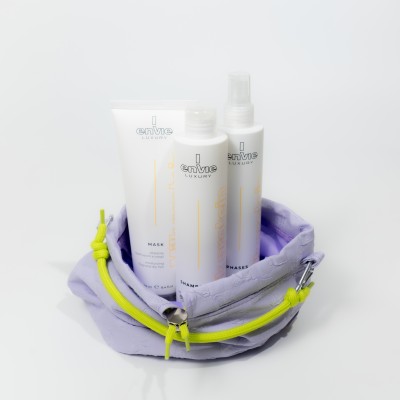 Набір для сухого та кучерявого волосся з молочними протеїнами Envie Sublime Milk з косметичкою у подарунок Envie Violet