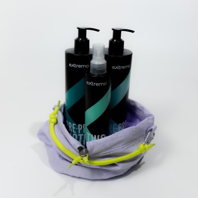 Комплексний набір для жирного волосся та проти лупи Extremo Pre-Pro Biotic з косметичкою у подарунок Envie Violet