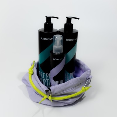 Комплексний набір для жирного волосся та проти лупи Extremo Pre-Pro Biotic + термозахист з косметичкою у подарунок Envie Violet
