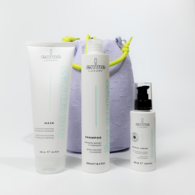 Набір для миттєвого відновлення волосся з амінокислотами Envie Sublime SOS з косметичкою у подарунок Envie Violet