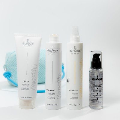 Набір для відновлення пошкодженого волосся Envie Sublime Keratin з косметичкою у подарунок Envie Blue