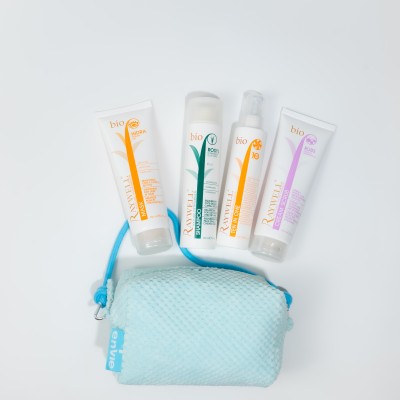 Комплексний набір для догляду за волоссям і шкірою голови Raywell Bio з косметичкою у подарунок Envie Blue