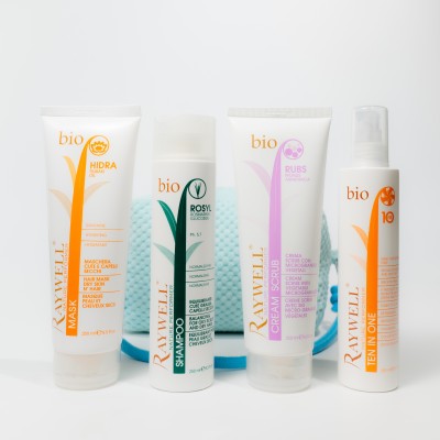 Комплексний набір для догляду за волоссям і шкірою голови Raywell Bio з косметичкою у подарунок Envie Blue